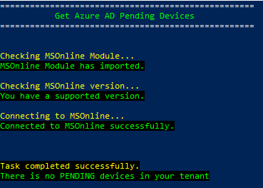 Screenshot showing Get-AADPendingDevices script